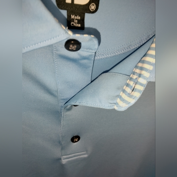 FootJoy (Size M) Men's Sky Blue SS Stretch Blend Button Front Collar Polo Shirt - Picture 5 of 9